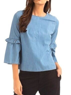 Gap Denim 3/4 Ruffle Bell Sleeve Shirt